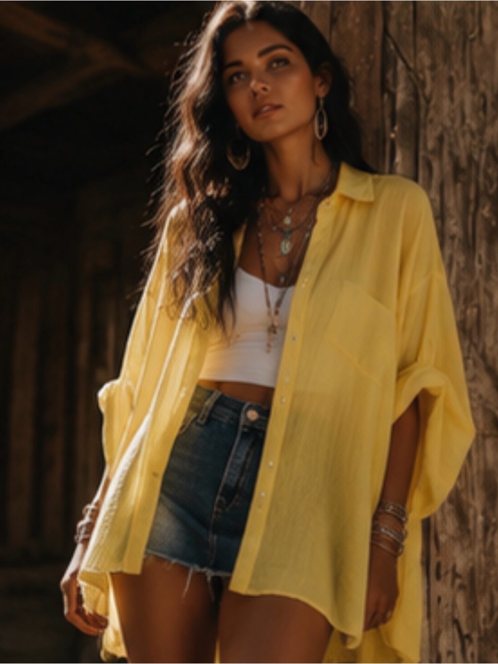 DAVI & DANI Sunny Yellow Oversized Button-Down Shirt